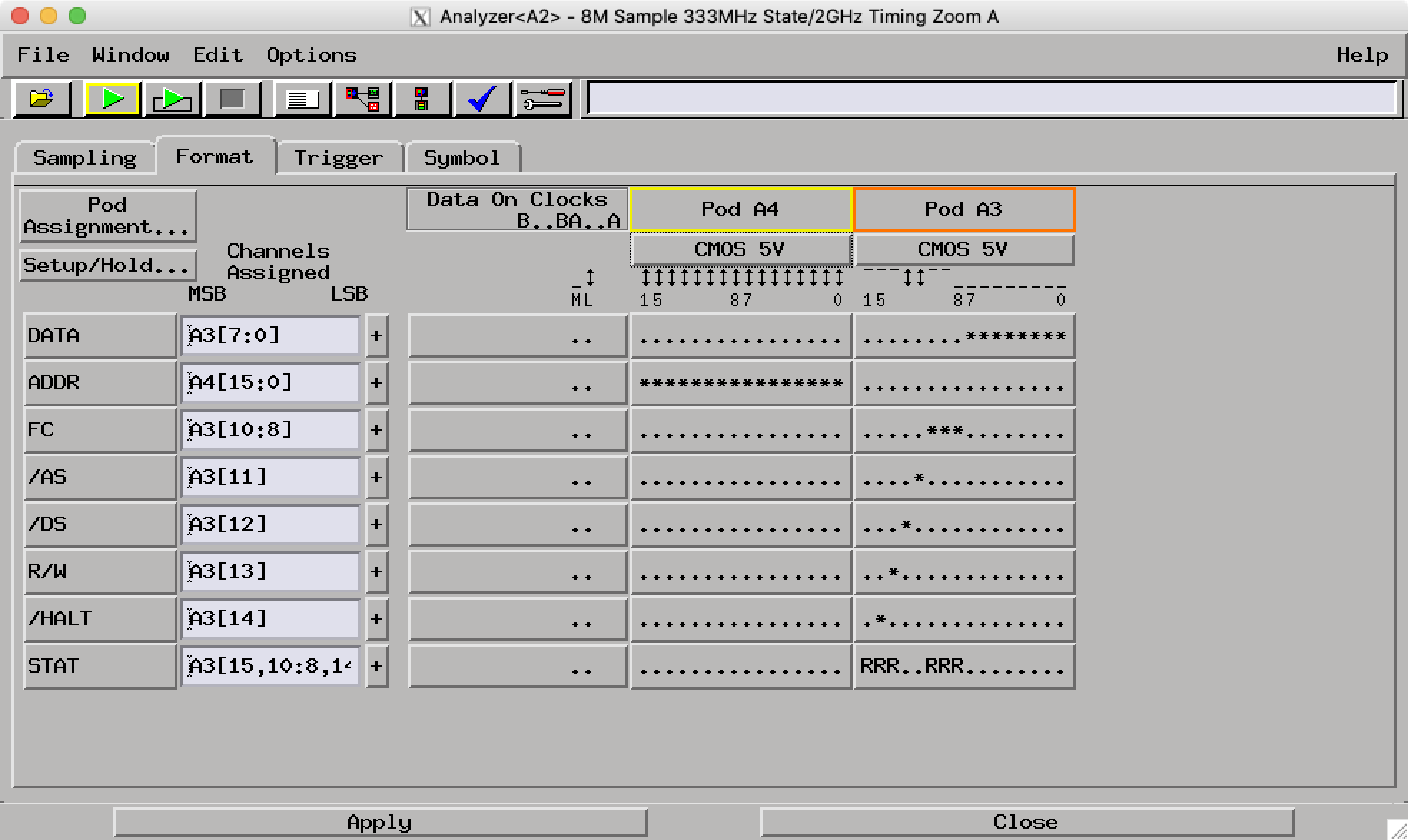Assigning labels to signals on analyzer