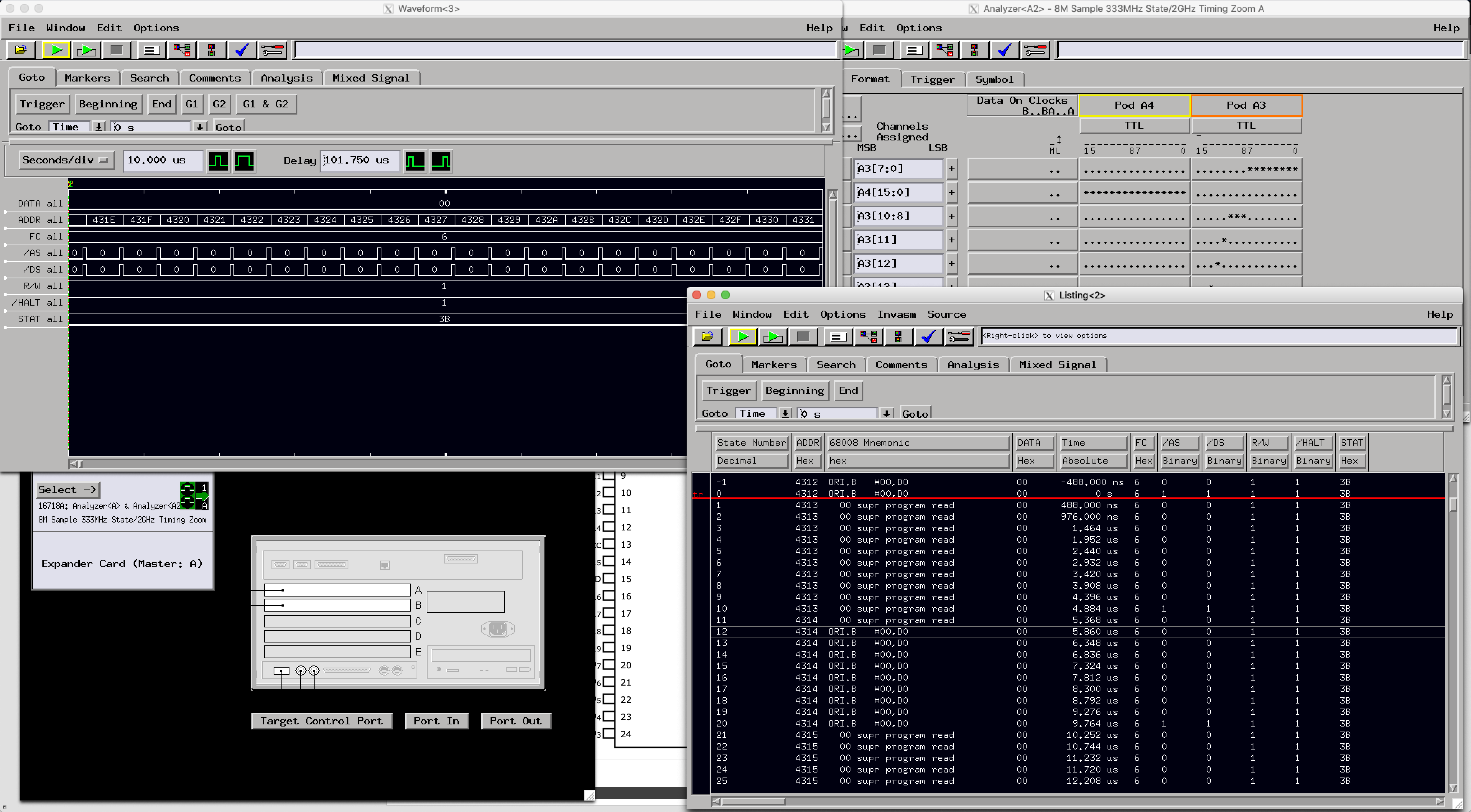 User interface of the Agilent 16702B via X forwarding