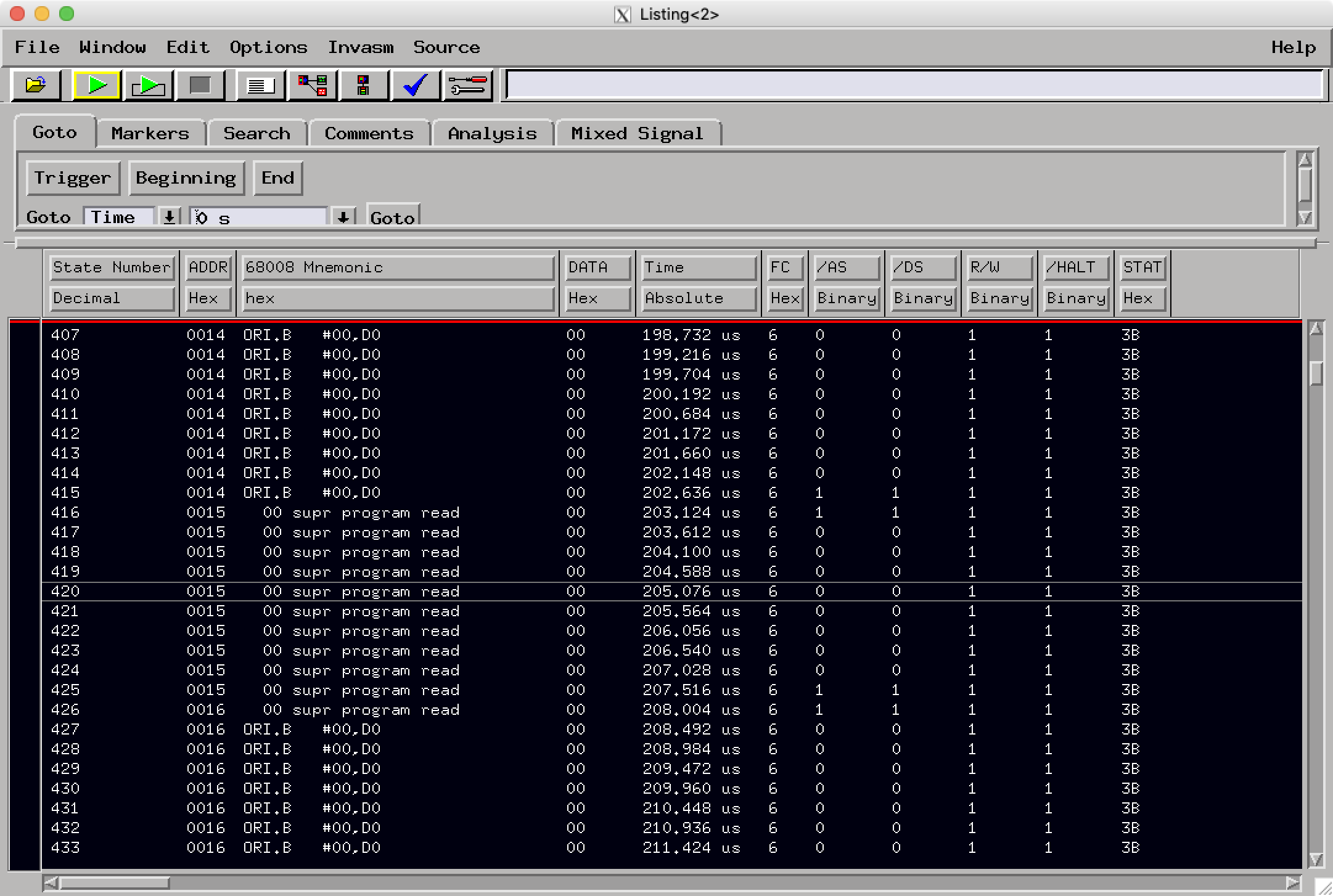 Listing view of captured data