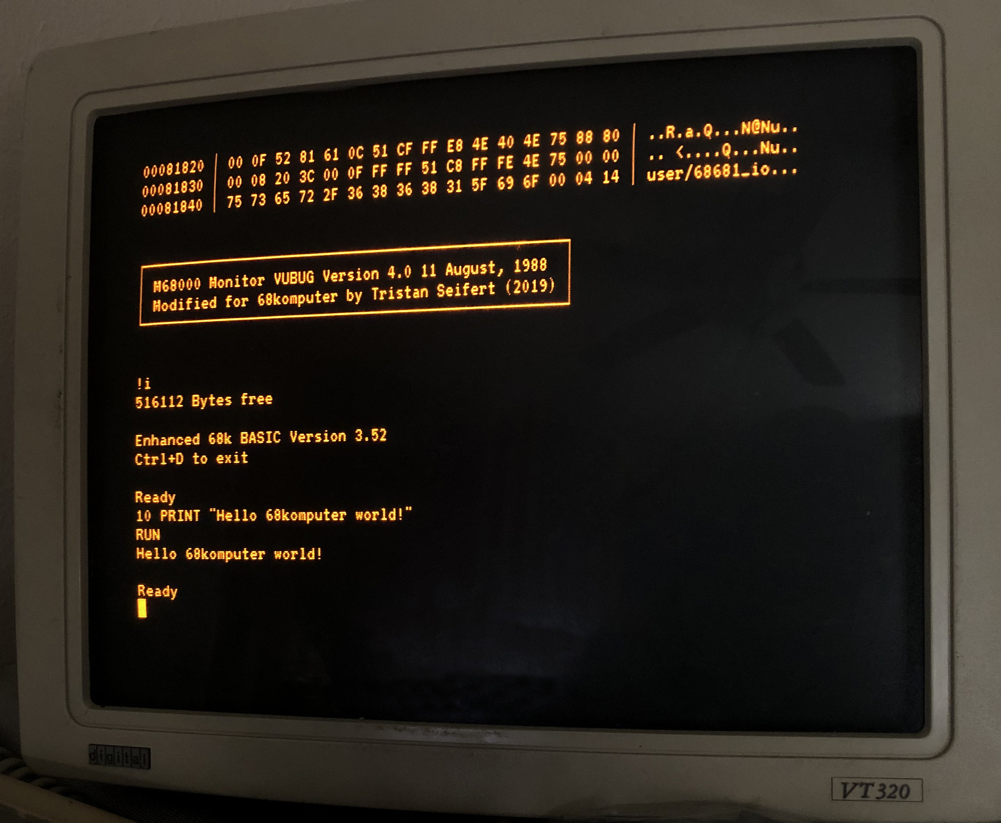 VT320 showing monitor and BASIC interpreter