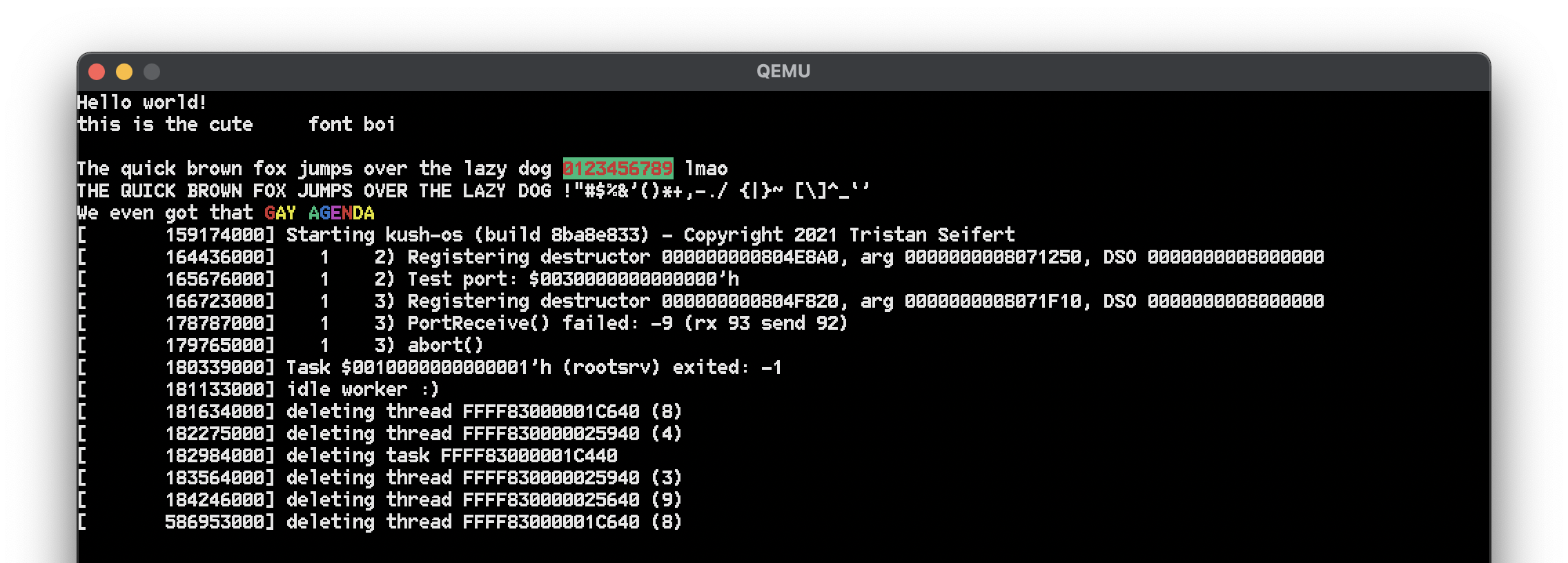 Framebuffer console qemu screenshot
