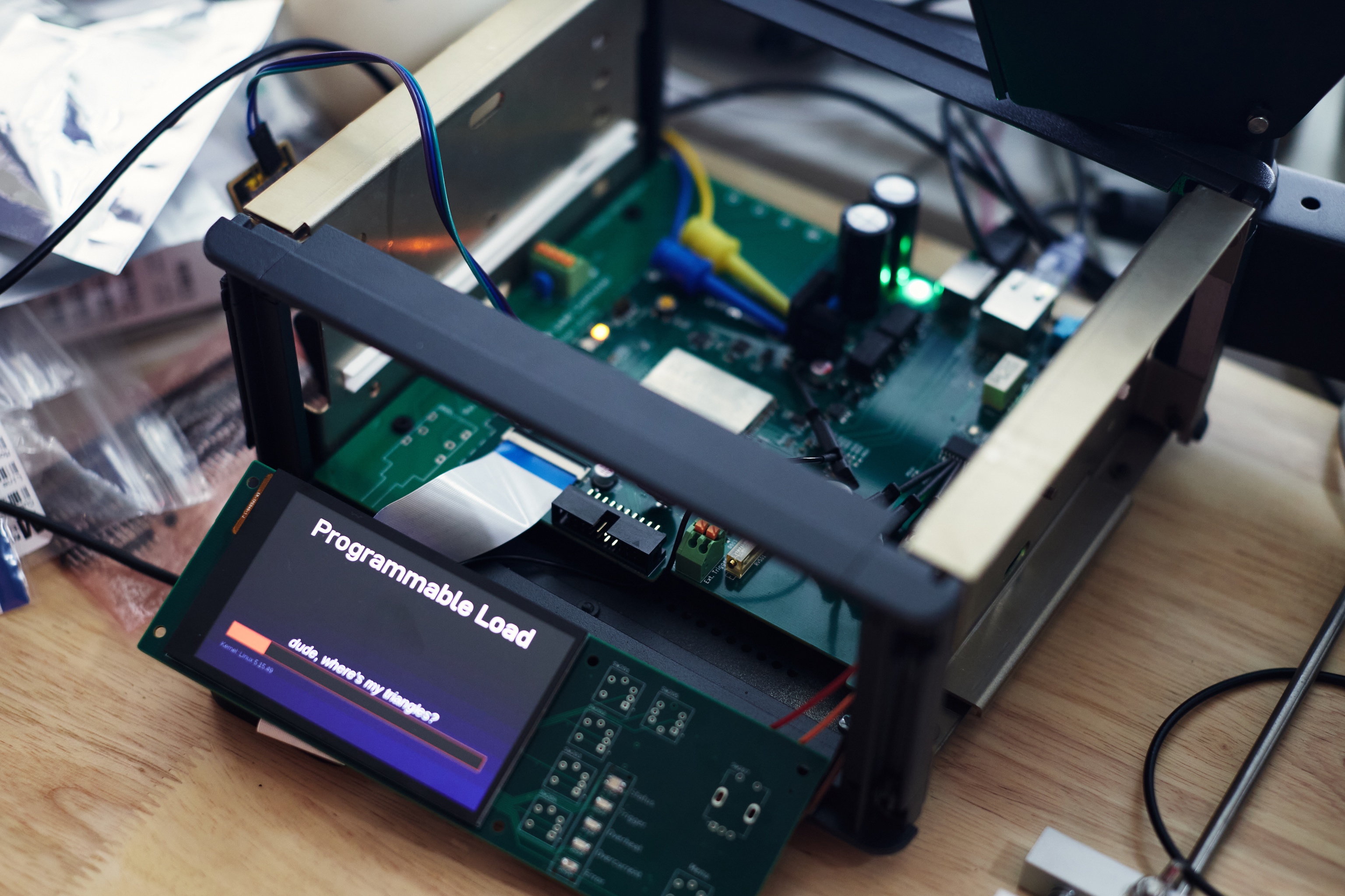 Revised programmable load controller and partially assembled front panel, installed into the final enclosure.